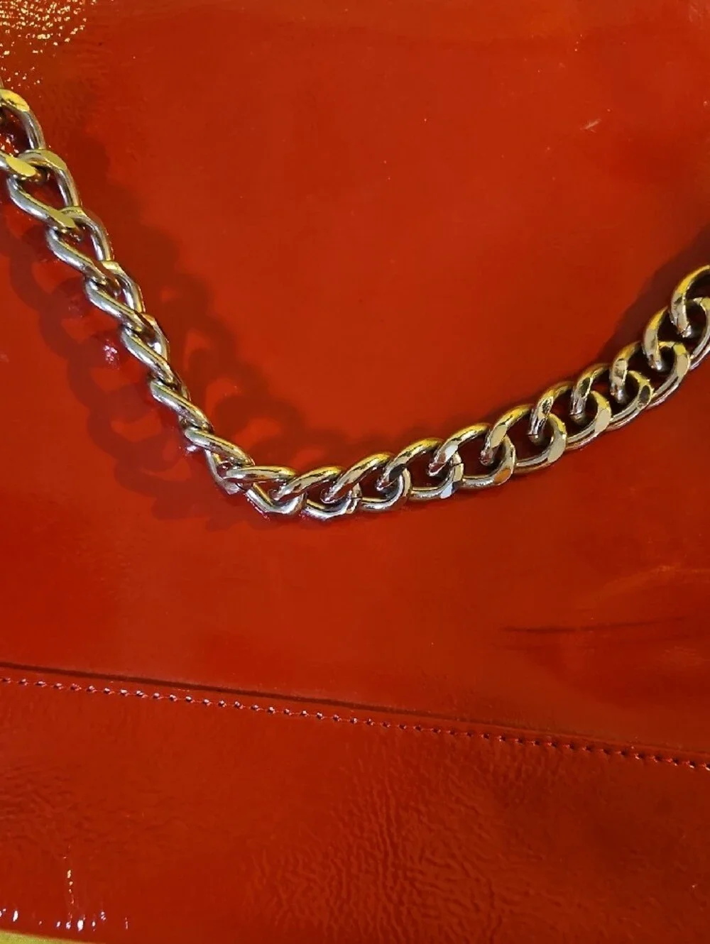 Red Patent Shoulder Bag with Chain Strap